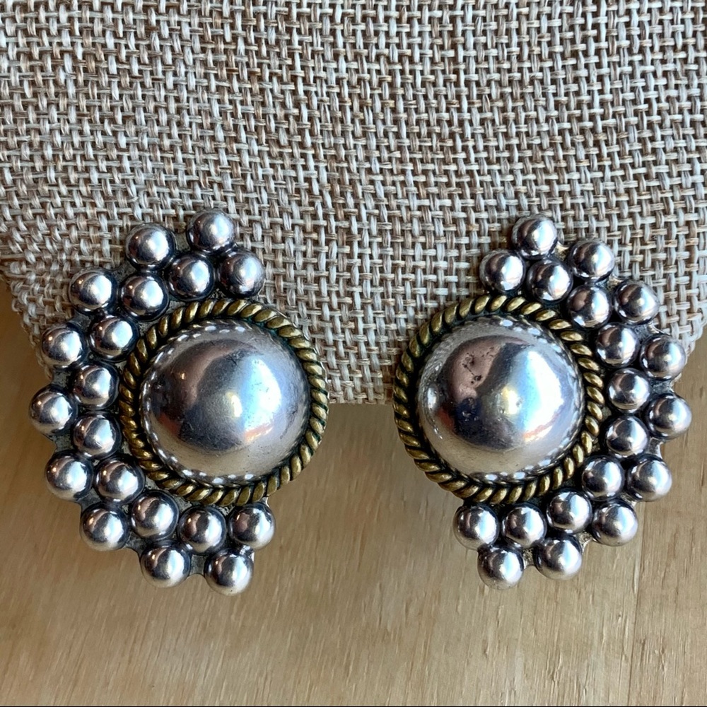 Taxco Sterling Silver Star Burst Clip Earrings